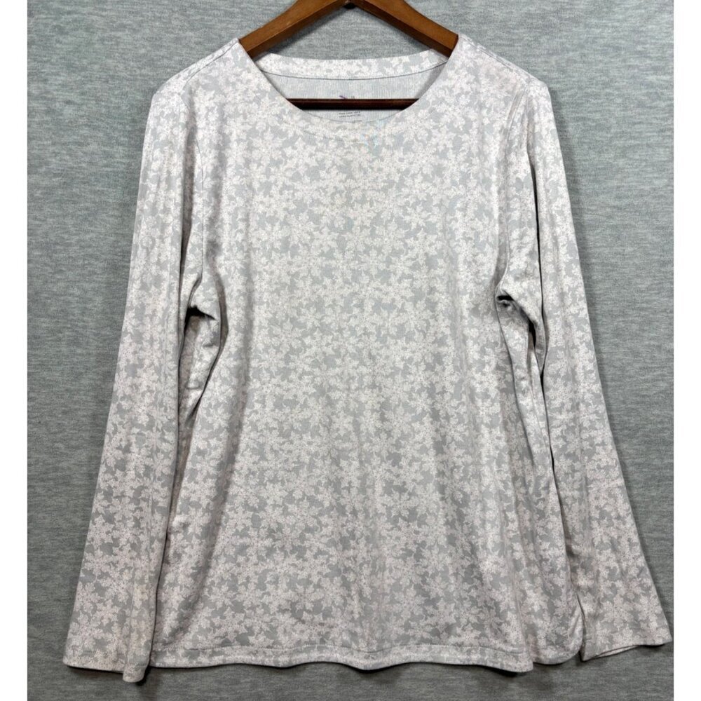 J.Jill Womens‎ Pima Cotton Long Sleeve Crew Neck Top Snowflake Print Size L